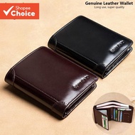 Men's Genuine Leather RFID Wallet – Vertical Business Short Purse with ID Window & Card Holder