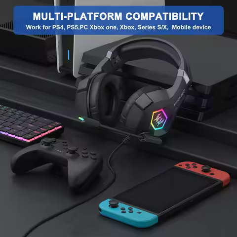 RGB Gaming Headphones with Mic Over-Ear Headphones 3.5mm Surround Sound PC Gaming Headsets for PC PS