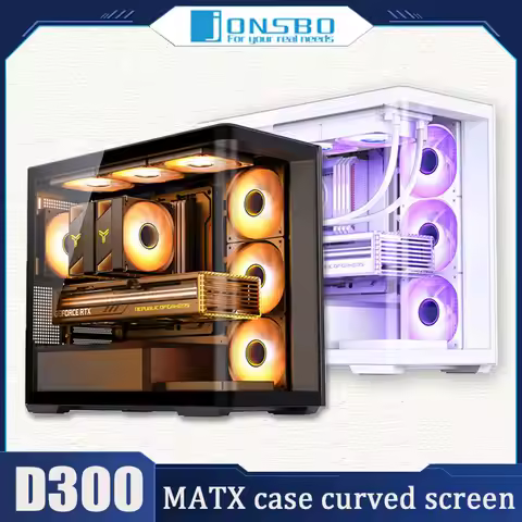 JONSBO D300 Black MATX Chassis Columnless Curved Ocean View Room/360 Cooling Rack/ATX Power Supply/1