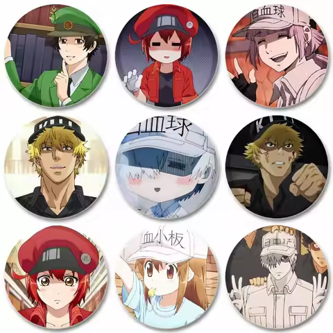 32/44/58mm Anime Cells At Work Badge Creative Tinplate Plastic Button Pins Brooches for Backpack Clo