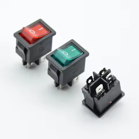 5PCS 21x15mm KCD1-104 Rocker power Switch With LED lights boat Red 4 pin 2 terminal Hole size 13*19m