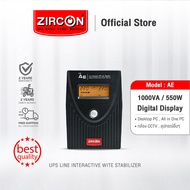 ZIRCON AE 1000VA/550W DIGITAL UPS เครื่องสำรองไฟ ใช้งานง่าย เหมาะกับคอมพิวเตอร์สำนักงานทั่วไป ของแท้