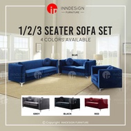 [LOCAL SELLER] 4 COLORS 1+2+3 SEATER VELVET FABRIC SOFA SET (FREE DELIVERY AND INSTALLATION)
