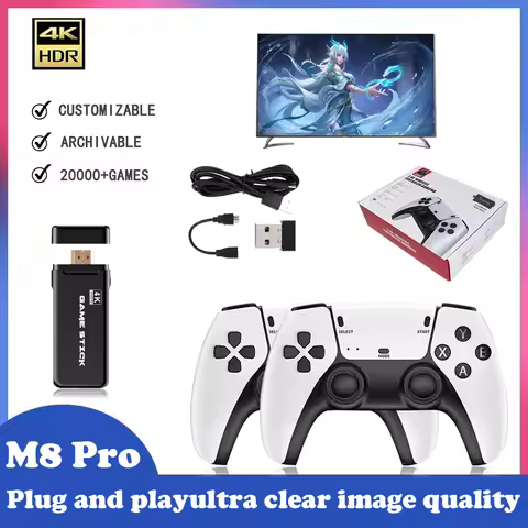 M8 PRO Video Game Console 2.4G High-Definition 4K Double Wireless Controller Game TV Stick 20000 Gam
