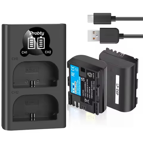 LP-E6P LPE6P Battery 2400mAh and LED Charger for Canon EOS R5 Mark II R5 R6 R7 R EOS 5DS R 6D 80D 90