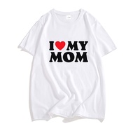 Y2K I Love My Mom Red Heart Symbol Letter Family Aesthetics T-Shirt Men 100% Cotton T-Shirt Handsome
