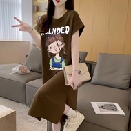 Women's Plus Size Mid-Length Over-The-Knee Summer Short Flounced Sleeve Dress C14650