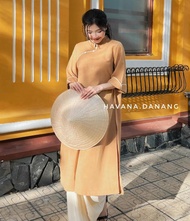 Áo dài cách tân nữ nhung mịn tay lửng phối viền đính cúc bọc HAVANA AD21
