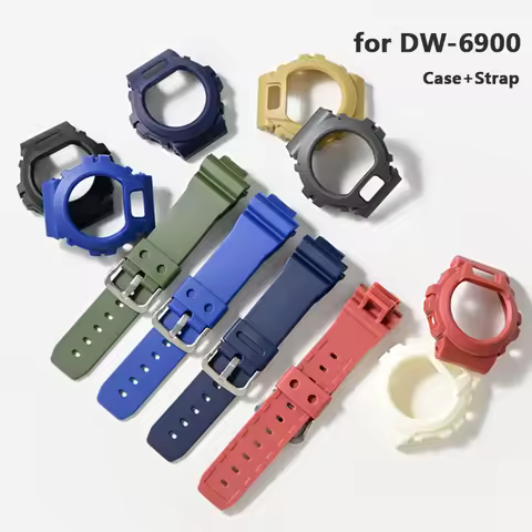 Strap + Case for Casio G-SHOCK DW-6900 DW-6600 DW-6930 DW-3230 Replacement TPU Resin Protective Shel