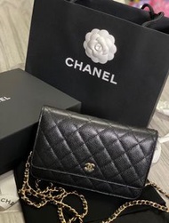 Chanel 黑色荔枝紋WOC鏈條錢包