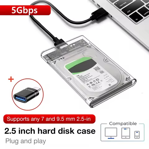 USB 3.0/Type C HDD Enclosure 2.5 inch SATA SSD External Hard Drive Case with 5Gbps Transfer Speed Cl