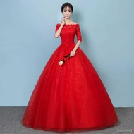 Wedding dress for ninang¤ↂ☼One-shoulder wedding dress brides are thin and thin, princess plus size K