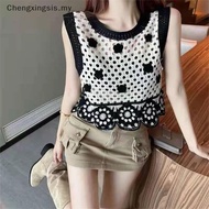 Sleeveless Retro Round Neck Tank Top for Women - Floral Embroidered Cutout Detailing