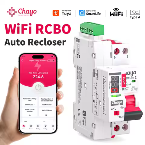 WiFi Smart 16A/40A 1P+N Type A 30mA RCBO with 6KA Breaking Capacity, Auto Recloser, and Over/Under V