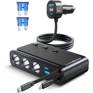JOYROOM 9 in 1 Cigarette Lighter Splitter, 227W Dual Retractable Car Charger - 45W/24V(36W/12V) USB 