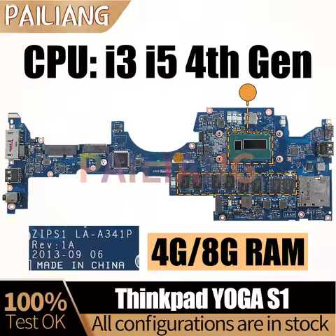 For Lenovo Thinkpad YOGA S1 Notebook Mainboard LA-A341P i3 i5 4th Gen 4G 8G RAM 04X5232 00HT127 Lapt