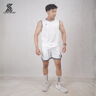 Men's Sleeveless Striped Basketball Jersey and 2-in-1 Sport Basketball Jogging Basketball Pants Set