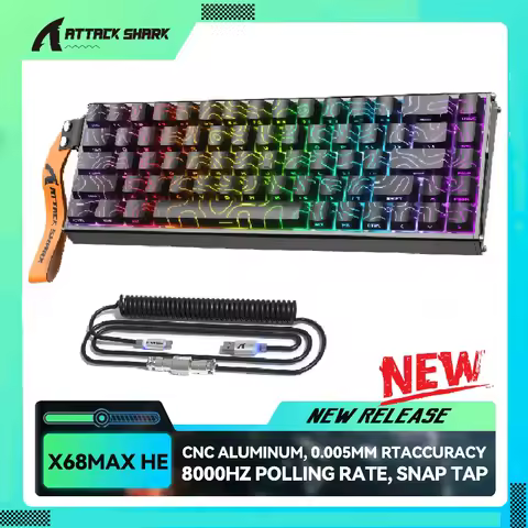 ATTACK SHARK X68MAX HE Rapid Trigger CNC Aluminum Keyboard Magnetic Switch with C01Ultra RGB Coiled 