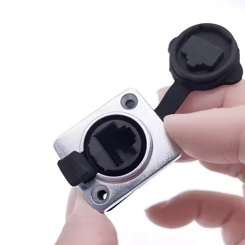 1 piece RJ45 Waterproof Network Connector with Rubber cover,IP65 8p8c D type Panel Mount Socket RJ45