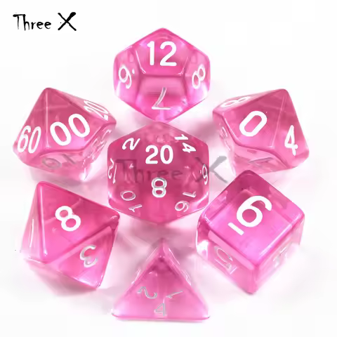 Jelly Effect 7pc DNDGame D4,d6,d8,d10,d12,d20 Pink Color Portable Dice, Rpg DNDGame Board Game As Gi