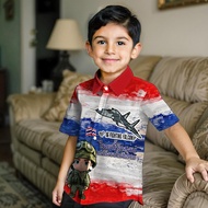 เสื้อเด็กผู้ชายไทยนี้รักสงบ แต่ถึงรบไม่ขลาด เสื้อนักรบ F16 พิมพ์ลาย เสื้อลูกเสือพิมพ์ลายไทย