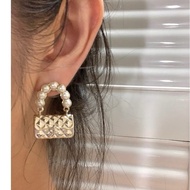 🍁CHANEL香奈兒21S淡金色CF珍珠菱格包包耳環 熱門限定款