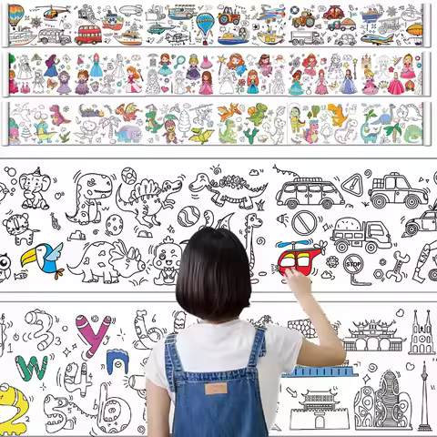 0.9/3M Space Food Animal Canvas Children's Drawing Roll DIY Coloring Paper Roll Color Filling Graffi