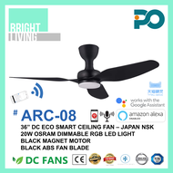 PO ARC 36/46" Smart WIFI-Enabled DC Ceiling Fan with 20W Dimmable RGB LED Light Kit (Optional)