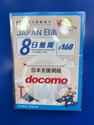 日本 Docomo 不限速 4G 任用數據 8天/10天/15天 有效期到 31-12-2024