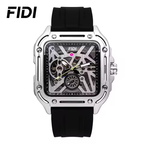 FIDI Automatic Movement Tourbillon Fashion Hollow Case Square Waterproof Luminous Men'S Mechanical W