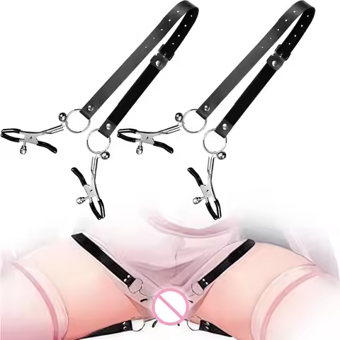 Black Leather Strap Harness Nipple Clamps Bdsm Slave Fetish Bondage Restraints Labia Clips Erotic Ac