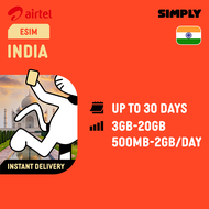 SIMPLY  [eSIM] India 5-30 Days | Daily: 500MB - 2GB | Total: 3GB-20GB Data  Data | No Registration R