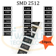 Resistor SMD 2512 1.5 ohm, 1.6 ohm, 1.8 ohm,  15 ohm, 16 ohm, 18 ohm, 150 ohm, 150K ohm, 160K ohm, 180K ohm 5% 10 pcs