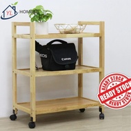 Troli Kayu Pepejal 3 Tingkat Untuk Dapur & Ruang Tamu | 3 Tier Solid Wood Kitchen Living Room Storag