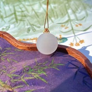 天然和田白玉平安無事牌吊墜圓牌18k厚金鑲嵌平安牌輕奢感生日禮