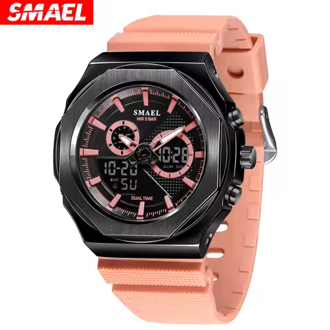 SMAEL Women Dual Display Waterproof Sport Quartz Watch LED Digital Analog Stopwatch Durable Daily Ou