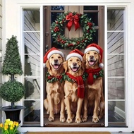 2D Door Banner 1pc Holiday Polyester Christmas Dog Door Cover - Versatile Holiday Wall Decor, No Ele