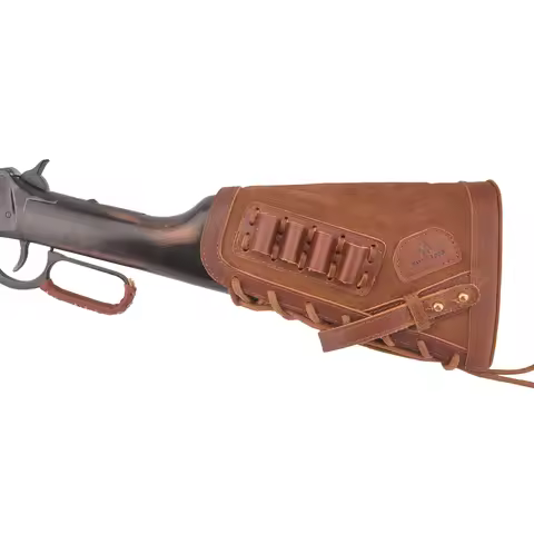 Left Handed No Drilling Leather Rifle Buttstock Gun Cartridges Shell Holder Covers For .357 .30-30 .