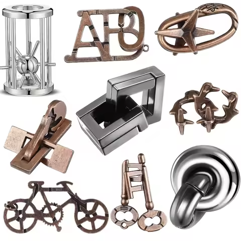 9Pcs Set 3D Metal Unlock Intelligence High Difficulty Level Iq Brainteaser Games For Adults Kids Jue