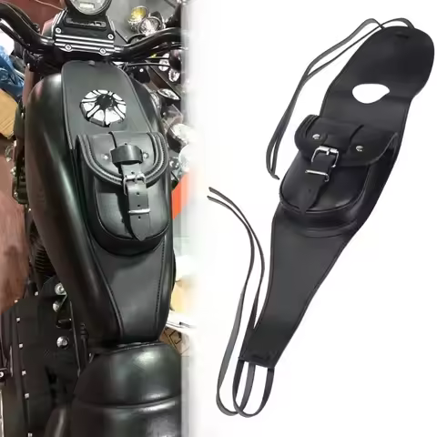 Motorcycle Black PU Leather Fuel Tank Chap Cover Panel Bag Bib For Harley Sportster XL 883 1200 48 7