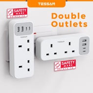 TESSAN Multi Plug Extension Double Plug Adapter with USB C Extension Plug Multiplug Sockets Power Ex