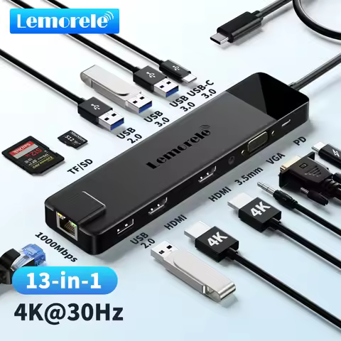 Lemorele 4K USB C Hub Docking Station Dual HDMI VGA Gigabit USB 3.0 VGA Adapter SD Card Readers for 