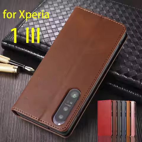 Leather Case for Sony Xperia 1 III ( 1 Mark 3 ) Flip Case Card Holder Holster Magnetic Attraction Co