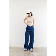 กางเกงขากระบอกเอวสูง Basic jeans (BJ) Dark blue Xxl