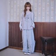 [SR-STUDIO] hugyoursk*n  Fold Bow Drawstring Wide-leg Casual Pants Female High-waisted Loose Overall