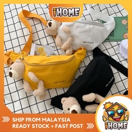 iHOME 1023 Women’s Canvas Waist and Chest Bag with Headphone Jack Cute Cartoon Bear Design