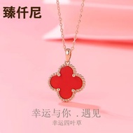 臻仟尼 s925银平安扣福袋吊坠项链女锁骨链套链时尚饰品女生日礼物 S999足银四叶草吊坠玫瑰金色