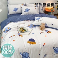 Set Empat Keping Kapas Tulen 100% Cadar Kartun Kanak-kanak Lelaki Sarung Duvet Peralatan Tempat Tidu