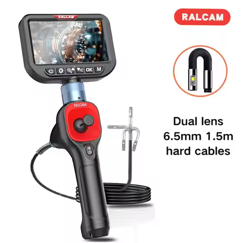 Ralcam 360° Two-Way Articulating Borescope ,5 Inch Screen Endoscope Camera,6.5MM inspection Dual cam