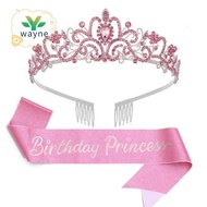 1Set Birthday Girl  Crown Princess Crown With Birthday Sash Metal Birthday Girl  For Women Happy Bir